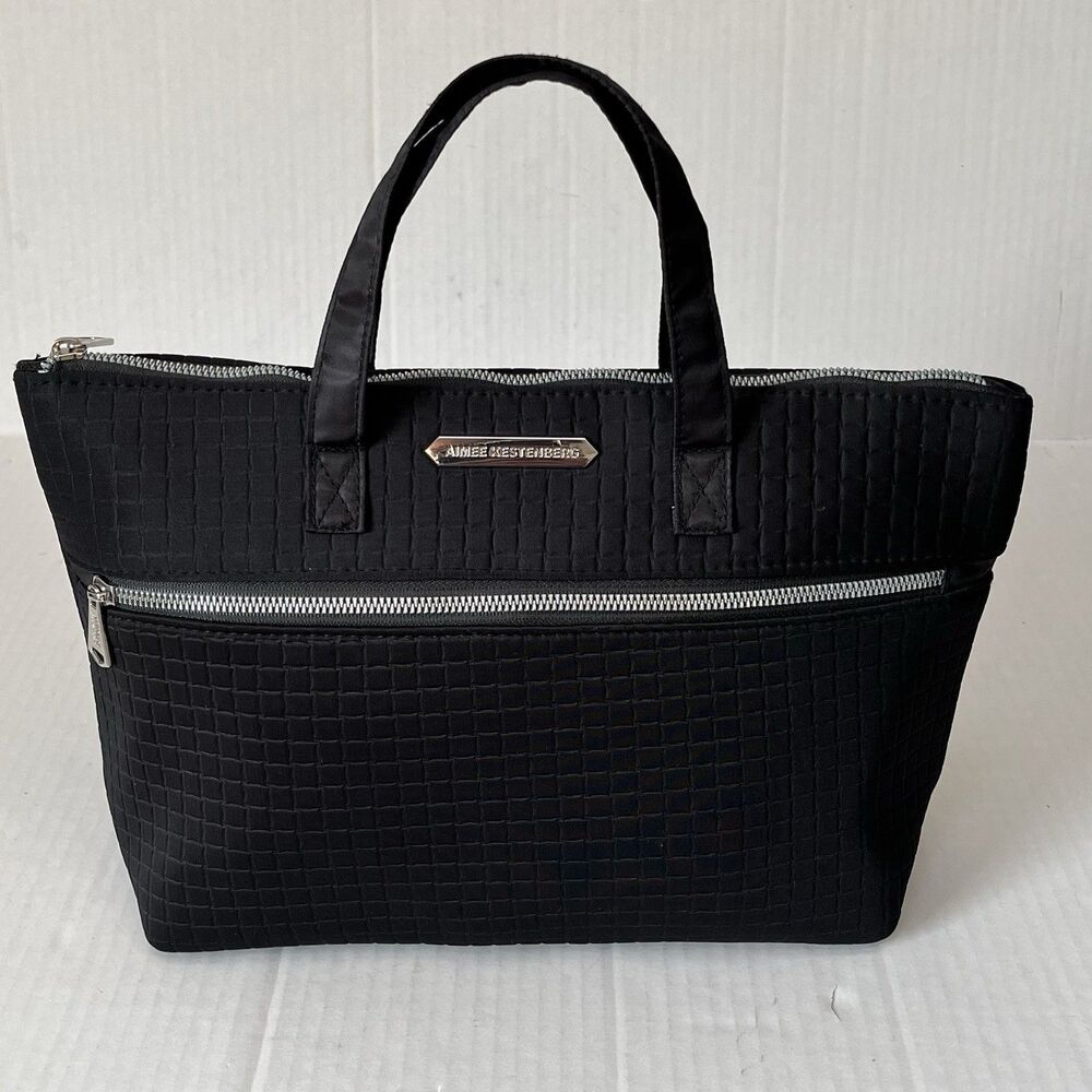 AIMEE KESTENBERG Medium Black Silver Logo Hardware Quilted Nylon Zip Purse Bag